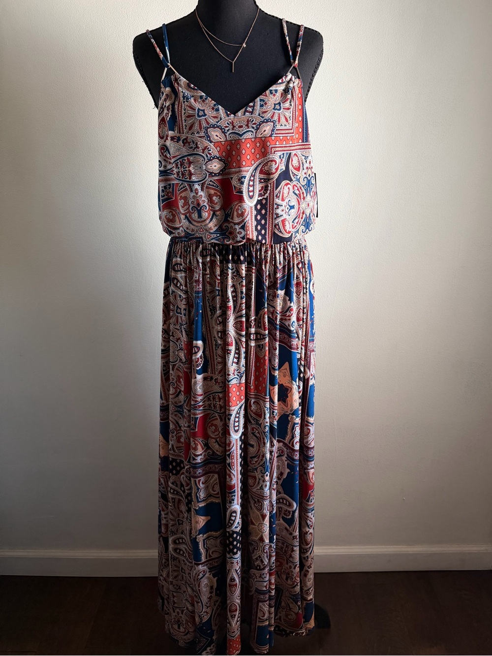 Boho Paisley Maxi Dress in Red & Blue
